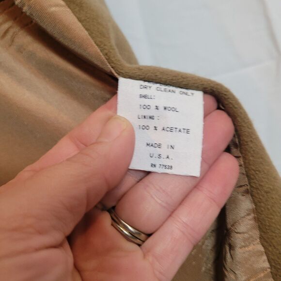 Stephanie Mathews VTG Long Wool Pea Coat Camel Brown Professional Women's Sz 10 - Picture 10 of 14